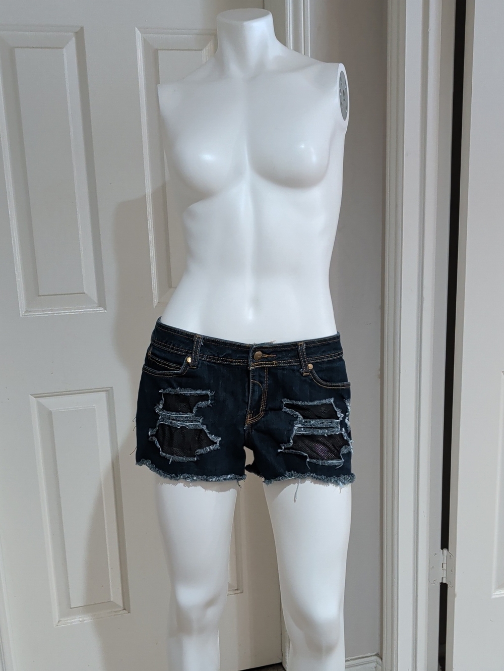 Y2K Rocawear Blue Distressed Low-Rise Denim Shorts w/ Frayed Hem Women's 9 (M/L)
